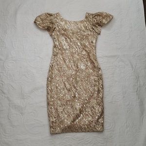 Marina Gold Sequin Flutter Sleve Dress